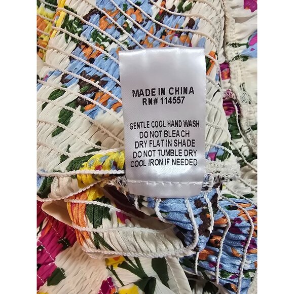 Floral Smocked Tank Top With Tie Straps By THML Size L Polyester  Multicolor - Picture 5 of 9